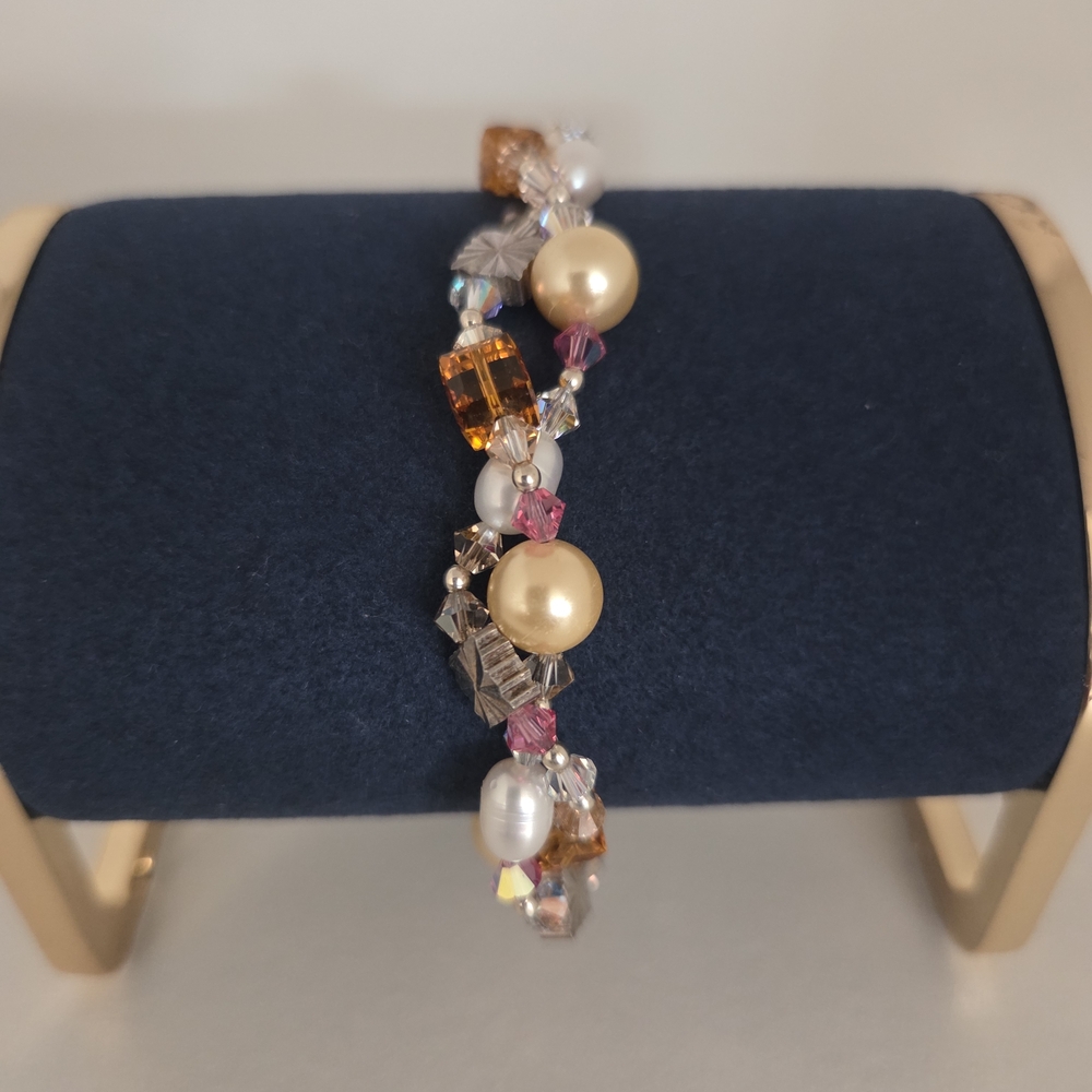 Two Strands Elegant Swarovski Pearl and Crystal Bracelet